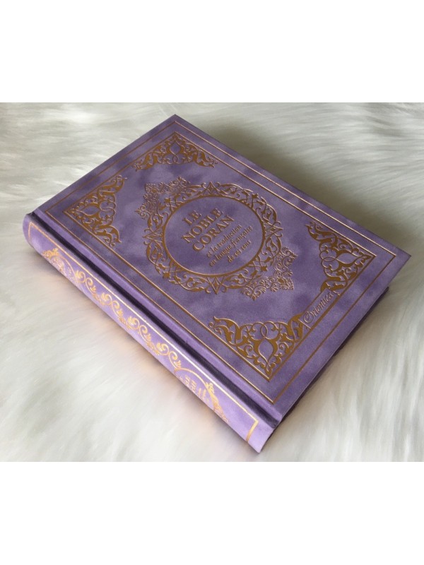 Le Noble Coran et la traduction en  française - Edition de luxe en daim - Mauve dorée