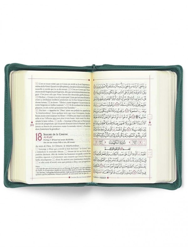 Le Noble Coran Poche avec ZIP - Arabe/Français - Vert